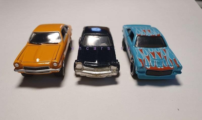 Chevrolet Vega GT желтая от Johnny Lightning, синяя от Zee и голубая от Hot Wheels